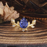 Nature-Inspired 6-Prong Teardrop Tanzanite Engagement Ring
